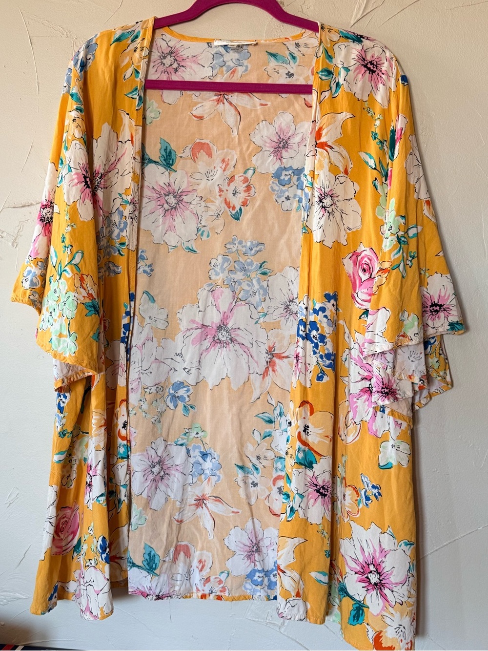 Floral Open-Front Kimono Jacket - Yellow